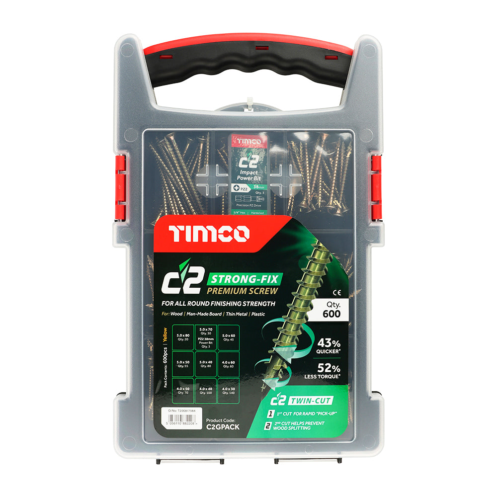 TIMCO C2 Strong-Fix Multi-Purpose Premium Countersunk Gold Woodscrews Mixed Grab Pack - 600pcs - Image