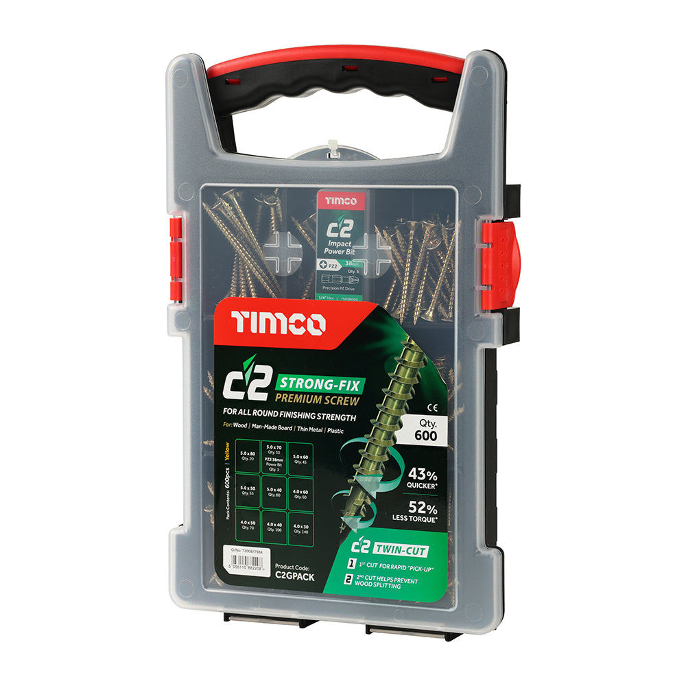 TIMCO C2 Strong-Fix Multi-Purpose Premium Countersunk Gold Woodscrews Mixed Grab Pack - 600pcs - Image