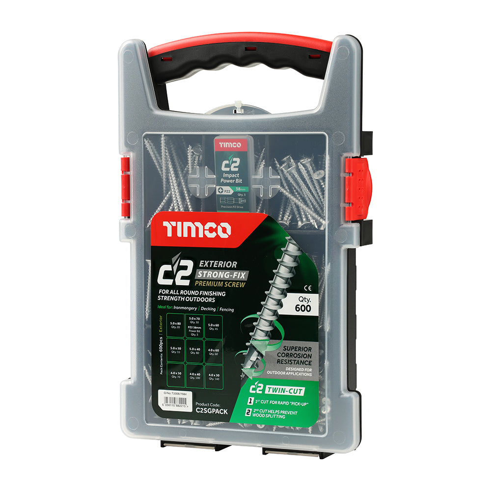 TIMCO C2 Strong-Fix Exterior Multi-Purpose Premium Countersunk Woodscrews Mixed Grab Pack - 600pcs - Image