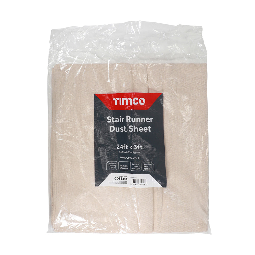 TIMCO Cotton Twill Stair Runner Dust Sheet - 24ft x 3ft - Image
