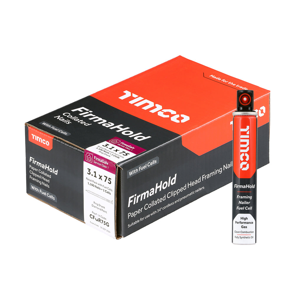 TIMCO FirmaHold Collated Clipped Head Ring Shank Firmagalv Nails & Fuel Cells - 3.1 x 75/1CFC - Image