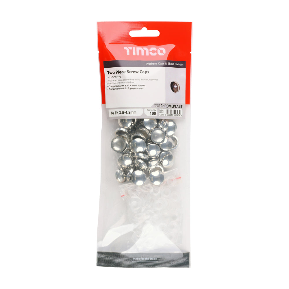 TIMCO Two Piece Screw Caps Chrome - To fit 3.5 to 4.2 Screw - Image