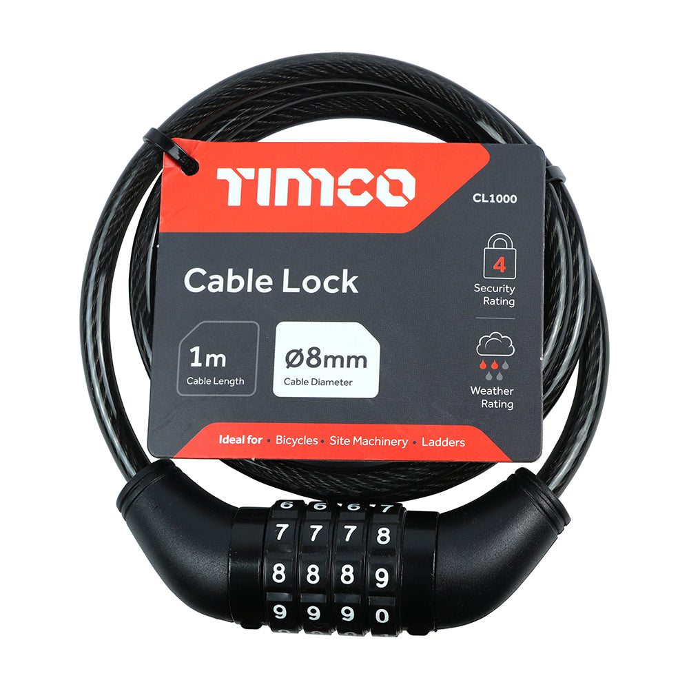 TIMCO Steel Braided Combination Cable Lock - 8mm x 1m - Image
