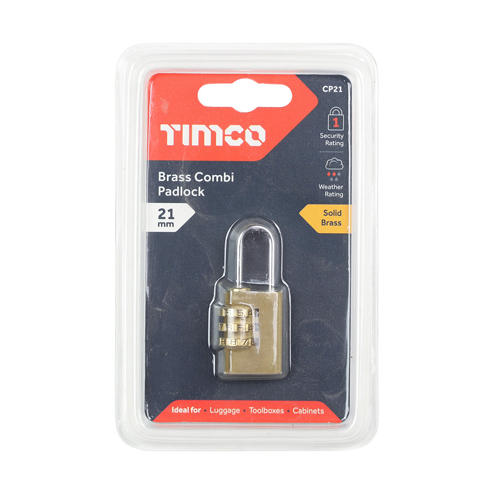 TIMCO Brass Combination Padlock - 21mm - Image