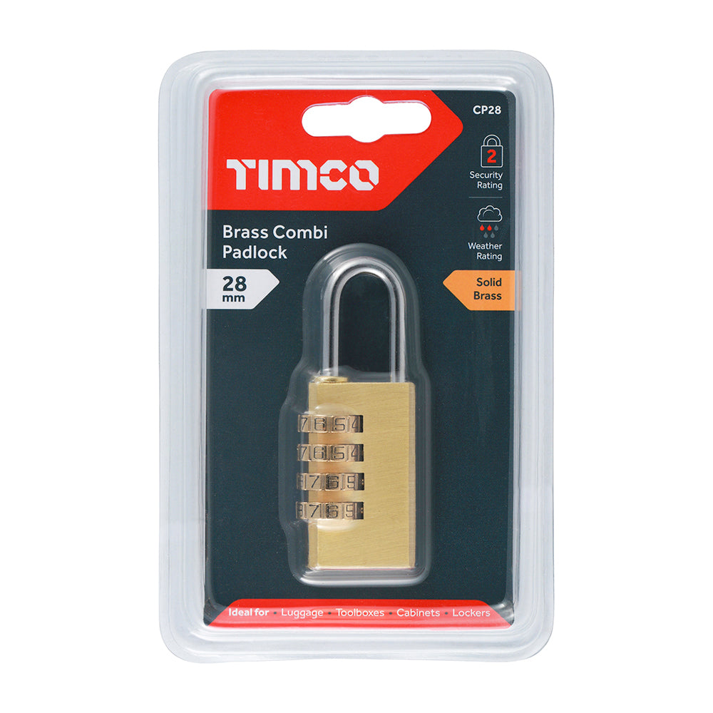 TIMCO Brass Combination Padlock - 28mm - Image