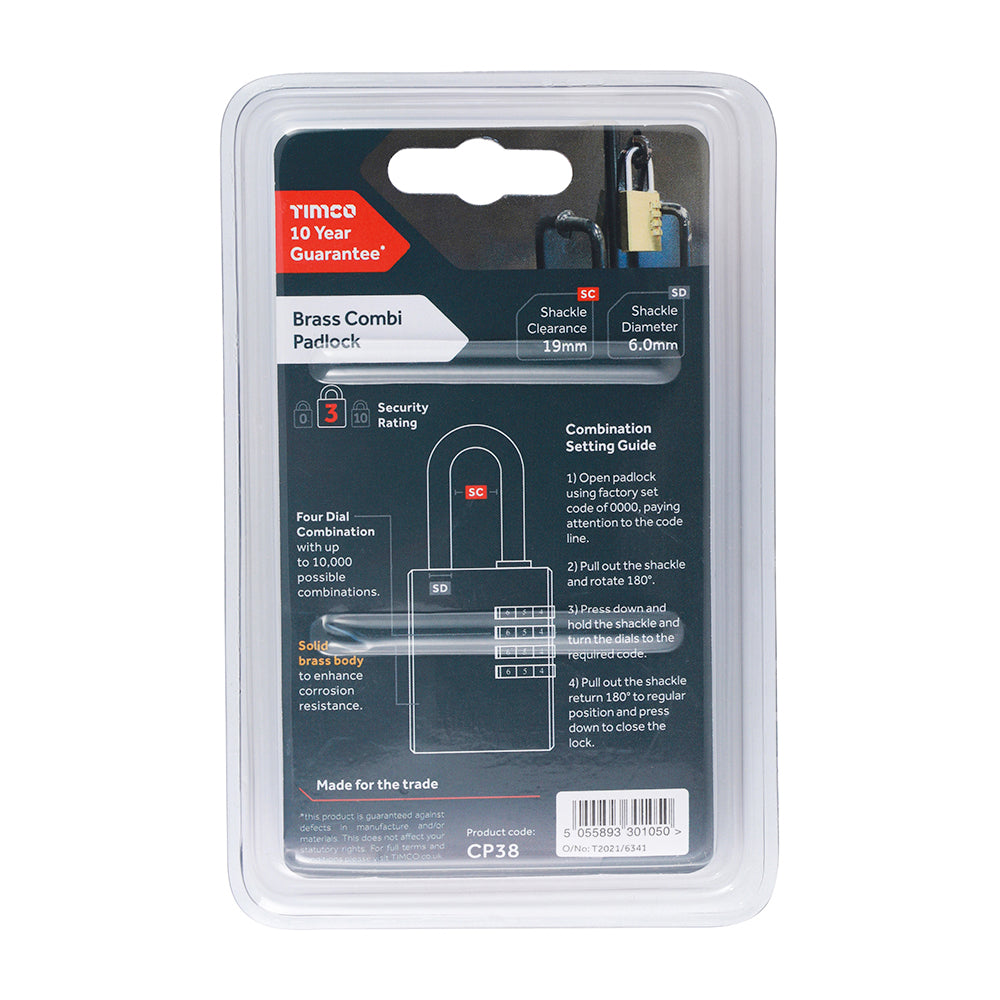 TIMCO Brass Combination Padlock - 38mm - Image