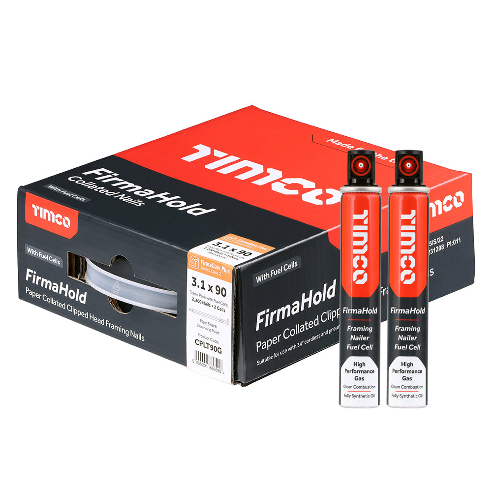 TIMCO FirmaHold Collated Clipped Head Plain Shank Firmagalv+ Nails & Fuel Cells - 3.1 x 90/2CFC - Image