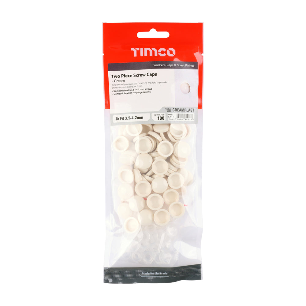 TIMCO Two Piece Screw Caps Cream - To Fit 3.5 to 4.2 Screw - Image