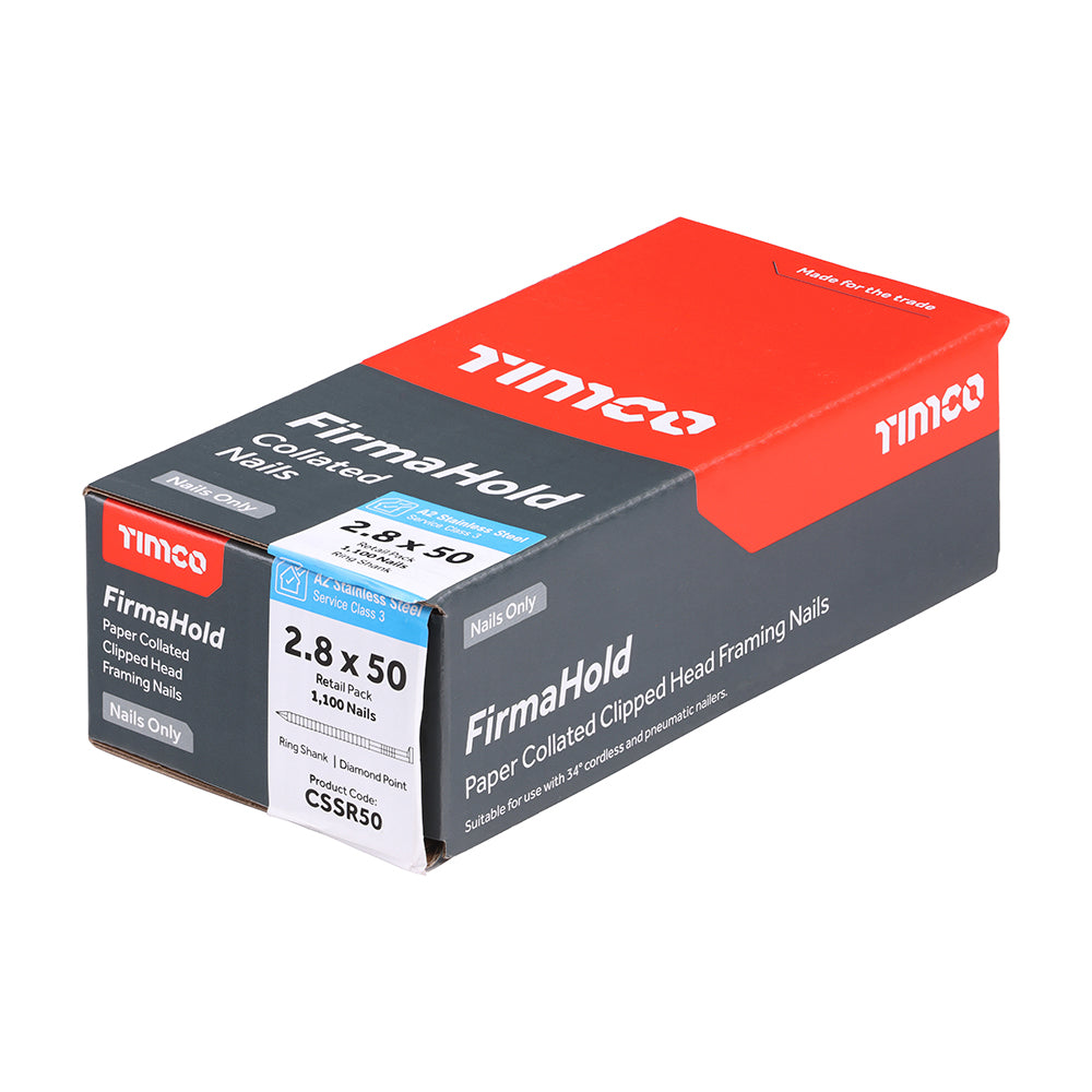 TIMCO FirmaHold Collated Clipped Head Ring Shank A2 Stainless Steel Nails - 2.8 x 50 - Image