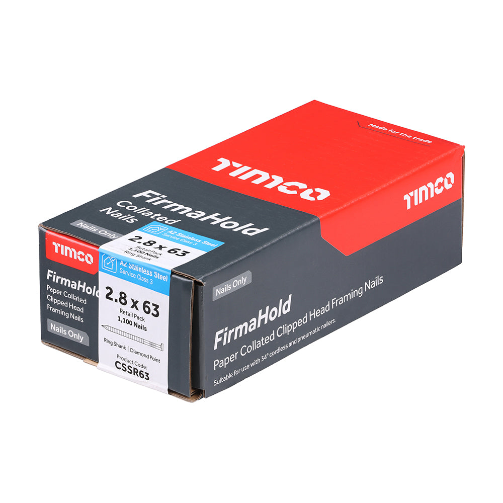 TIMCO FirmaHold Collated Clipped Head Ring Shank A2 Stainless Steel Nails - 2.8 x 63 - Image