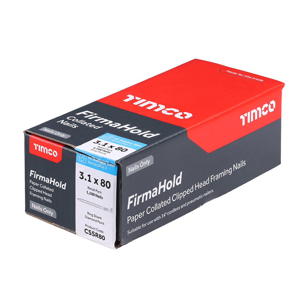 TIMCO FirmaHold Collated Clipped Head Ring Shank A2 Stainless Steel Nails - 3.1 x 80 - Image