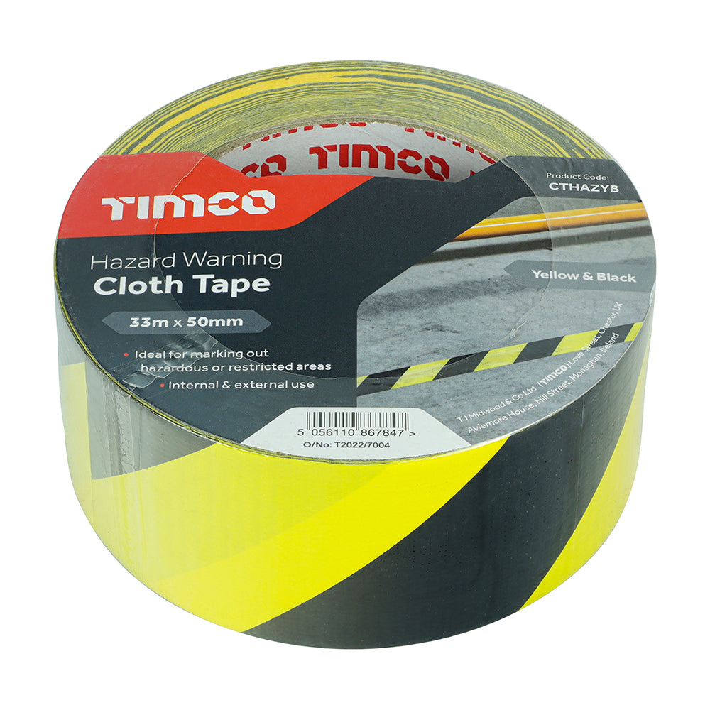 TIMCO Hazard Warning Cloth Tape Yellow and Black - 33m x 50mm - Image