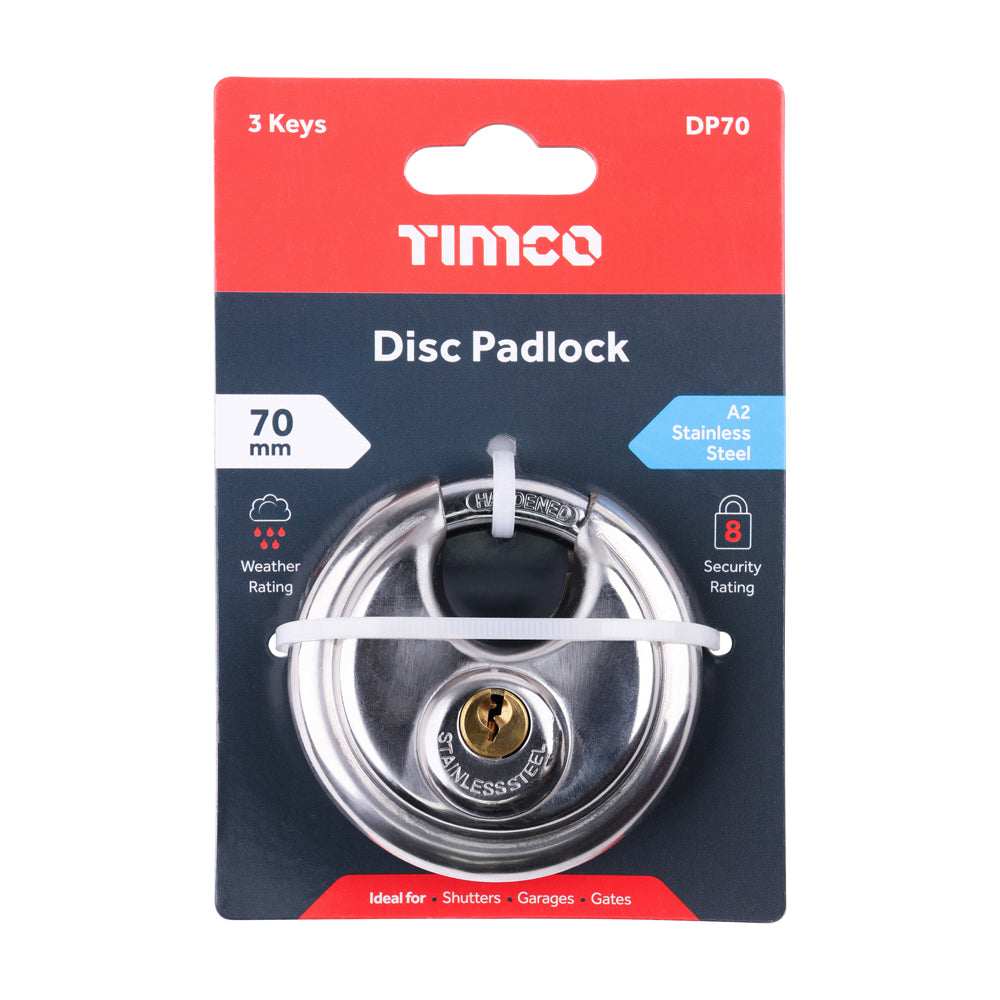 TIMCO Stainless Steel Disc Padlock - 70mm - Image