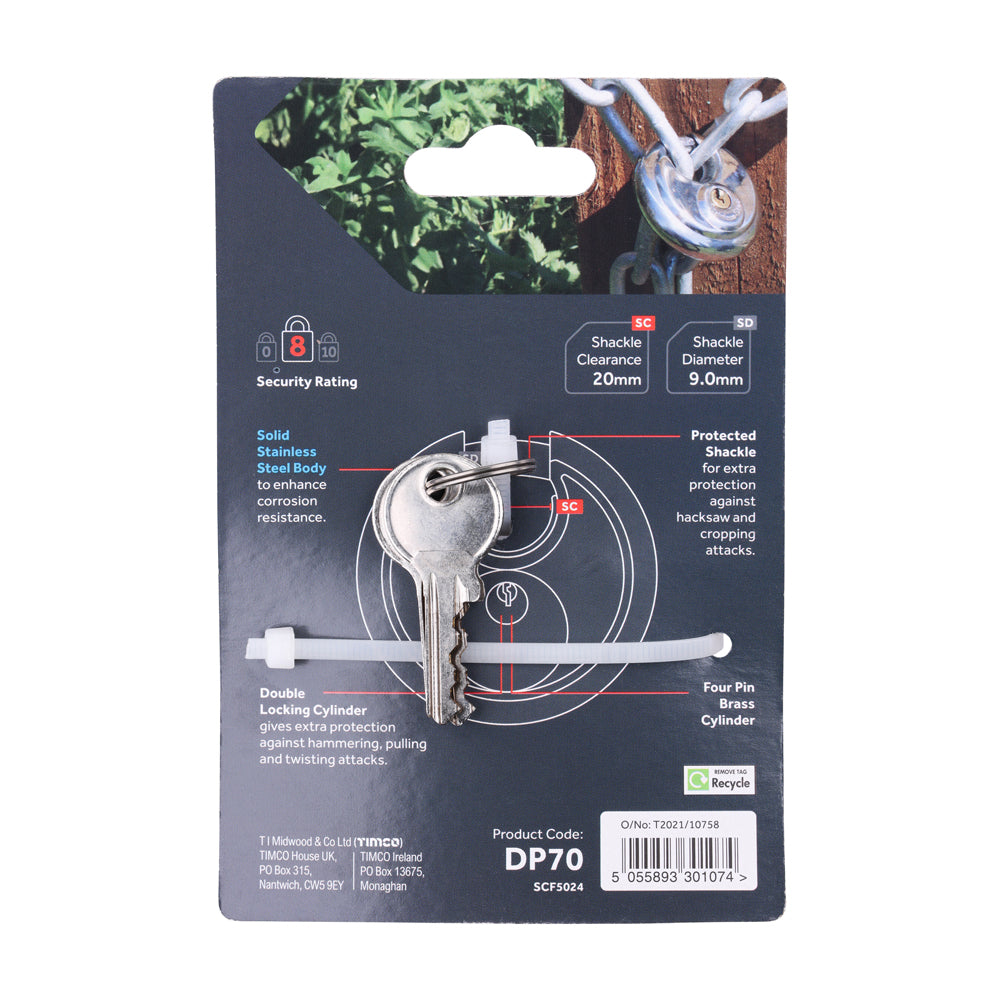 TIMCO Stainless Steel Disc Padlock - 70mm - Image