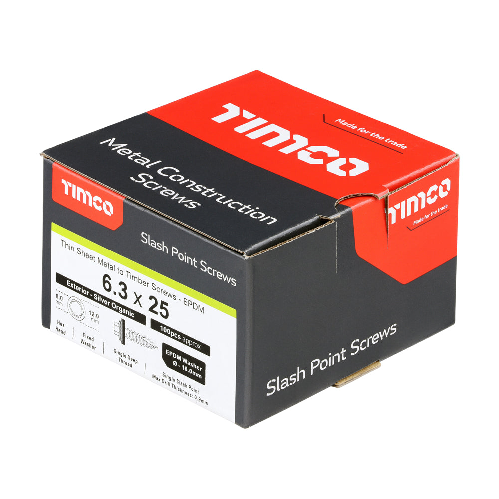 TIMCO Slash Point Sheet Metal to Timber Screws Exterior Silver with EPDM Washer - 6.3 x 25 - Image