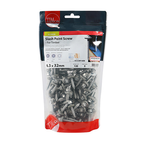 TIMCO Slash Point Sheet Metal to Timber Screws Exterior Silver with EPDM Washer - 6.3 x 32 - Image