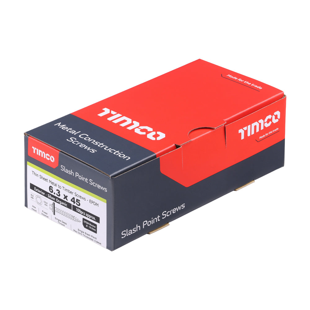 TIMCO Slash Point Sheet Metal to Timber Screws Exterior Silver with EPDM Washer - 6.3 x 45 - Image