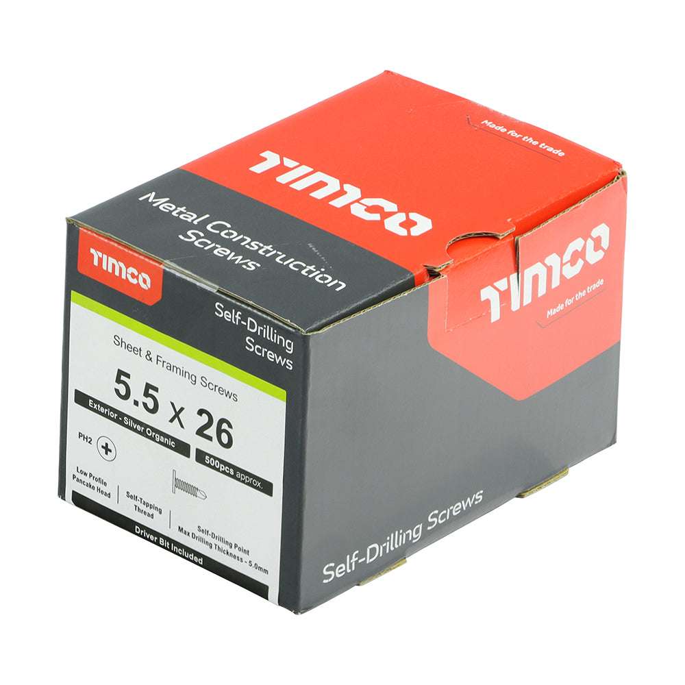 TIMCO Self-Drilling Metal Framing Low Profile Pancake Head Exterior Silver Screws - 5.5 x 26 - Image
