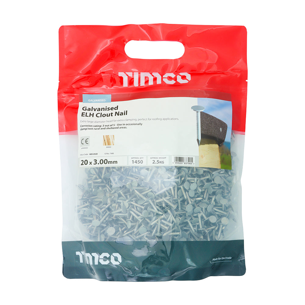 TIMCO Extra Large Head Clout Nails Galvanised - 20 x 3.00 - Image