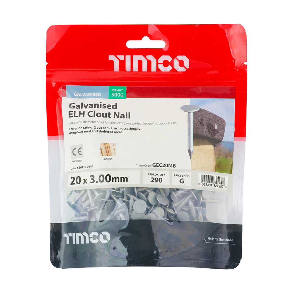 TIMCO Extra Large Head Clout Nails Galvanised - 20 x 3.00 - Image