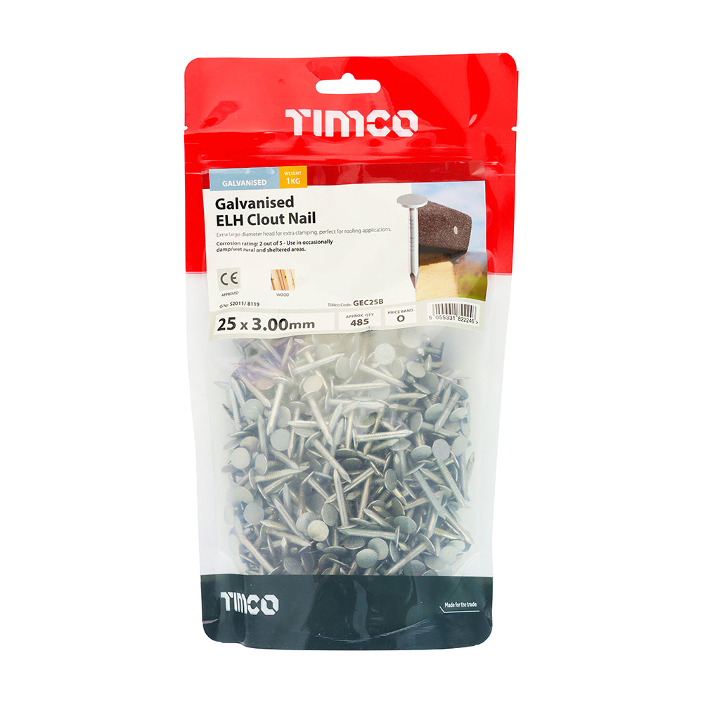 TIMCO Extra Large Head Clout Nails Galvanised - 25 x 3.00 - Image