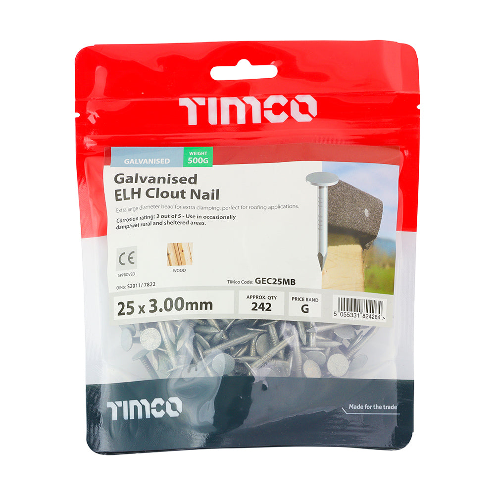 TIMCO Extra Large Head Clout Nails Galvanised - 25 x 3.00 - Image