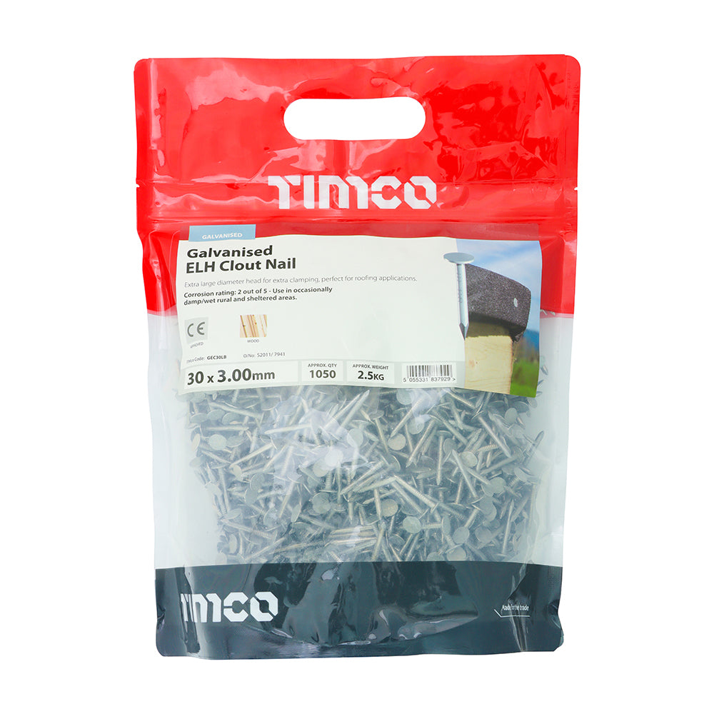 TIMCO Extra Large Head Clout Nails Galvanised - 30 x 3.00 - Image