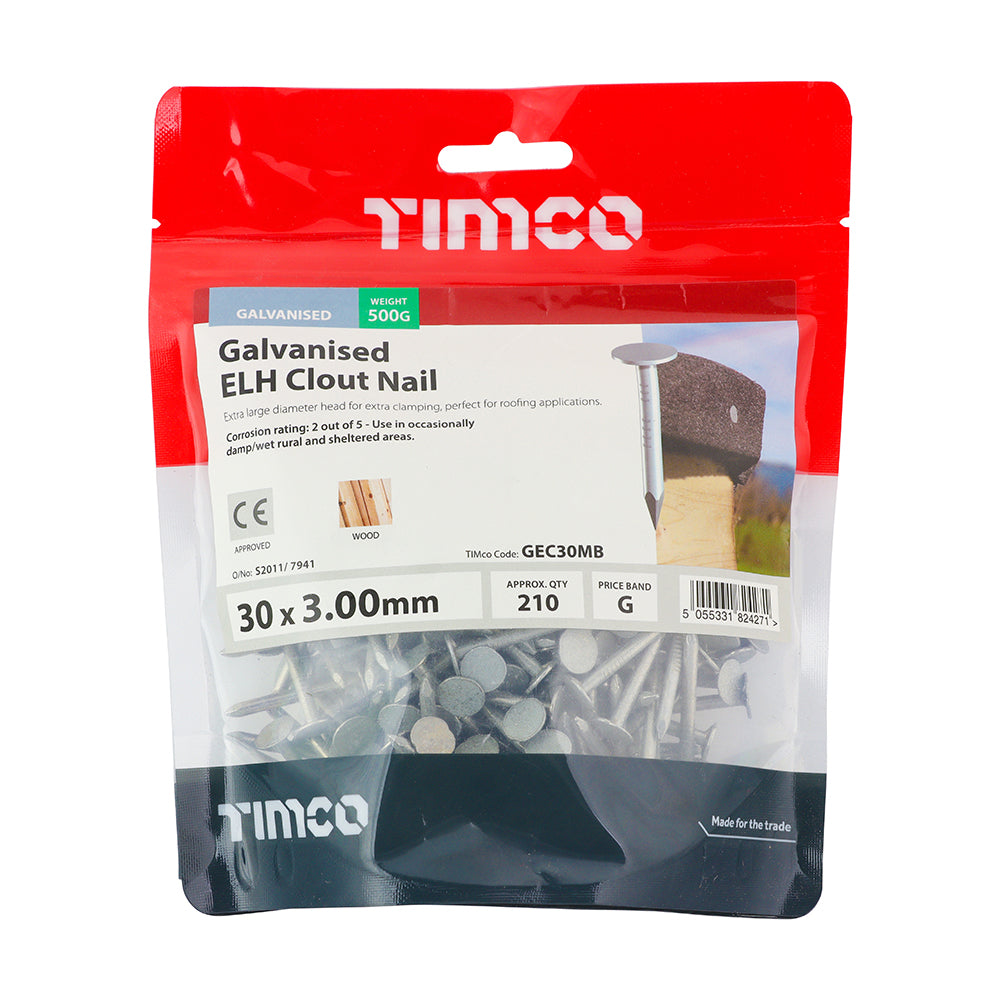 TIMCO Extra Large Head Clout Nails Galvanised - 30 x 3.00 - Image