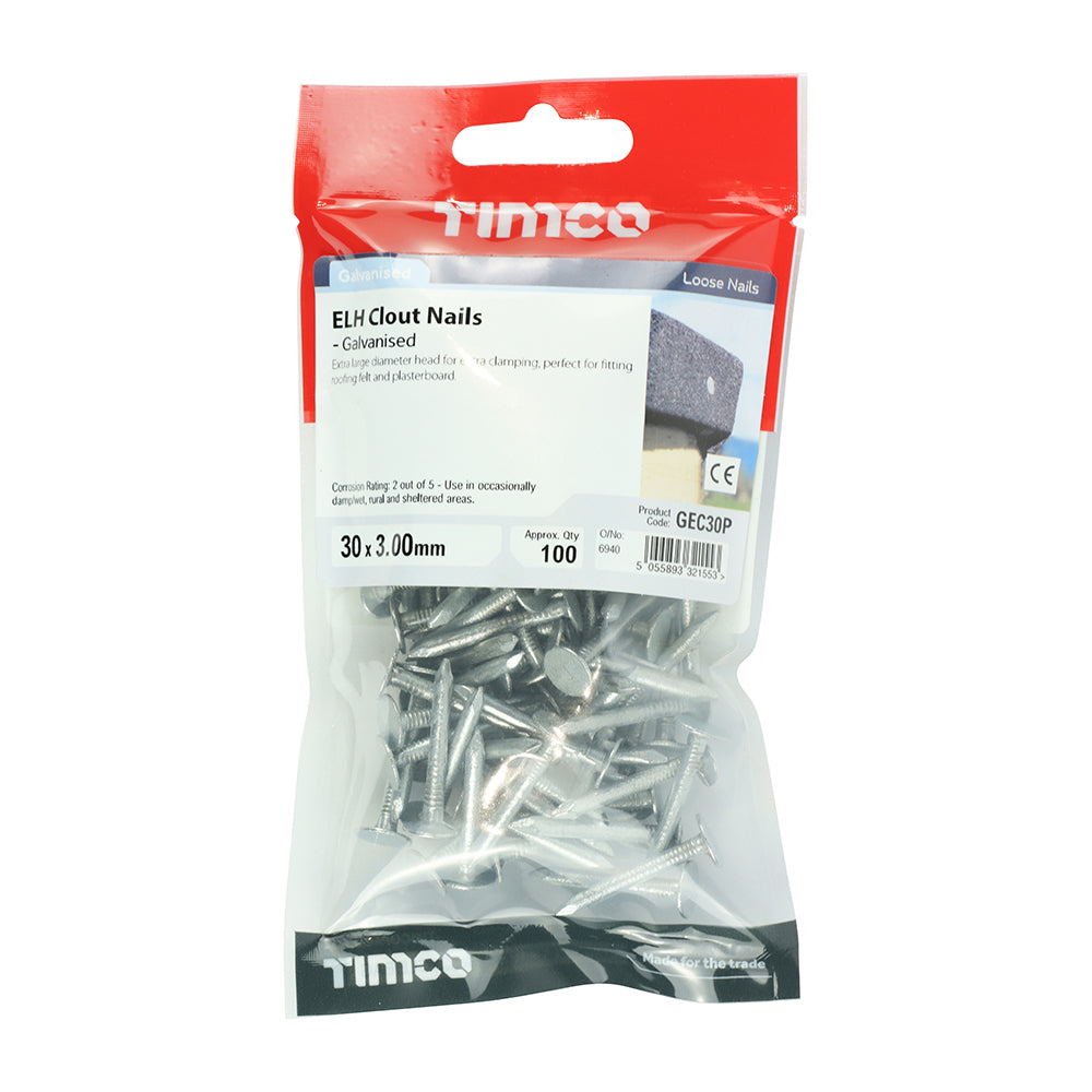 TIMCO Extra Large Head Clout Nails Galvanised - 30 x 3.00 - Image