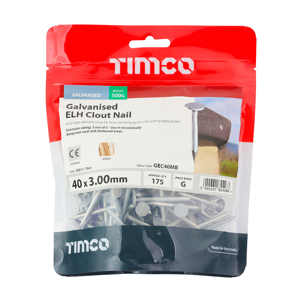 TIMCO Extra Large Head Clout Nails Galvanised - 40 x 3.00 - Image