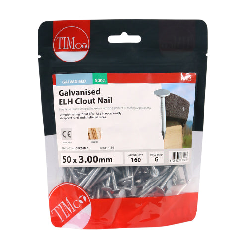 TIMCO Extra Large Head Clout Nails Galvanised - 50 x 3.00 - Image