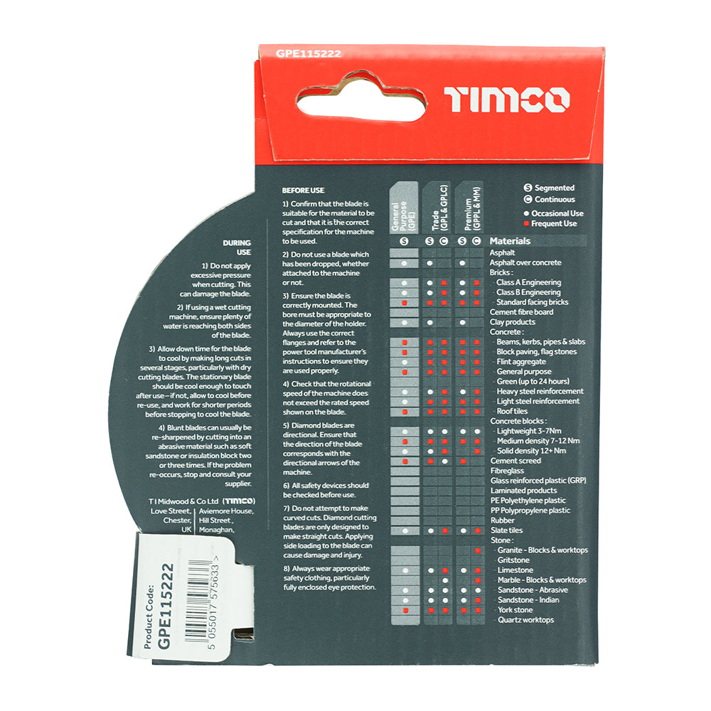 TIMCO General Purpose Diamond Blade Segmented - 115 x 22.2 - Image