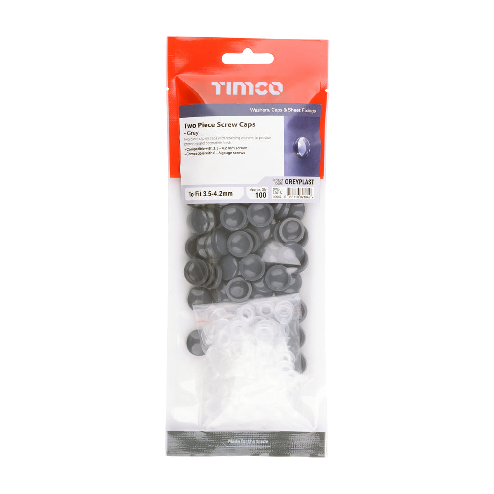 TIMCO Two Piece Screw Caps Grey - To Fit 3.5 to 4.2 Screw - Image
