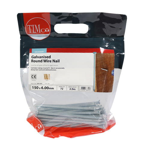 TIMCO Round Wire Nails Galvanised - 150 x 6.00 - Image
