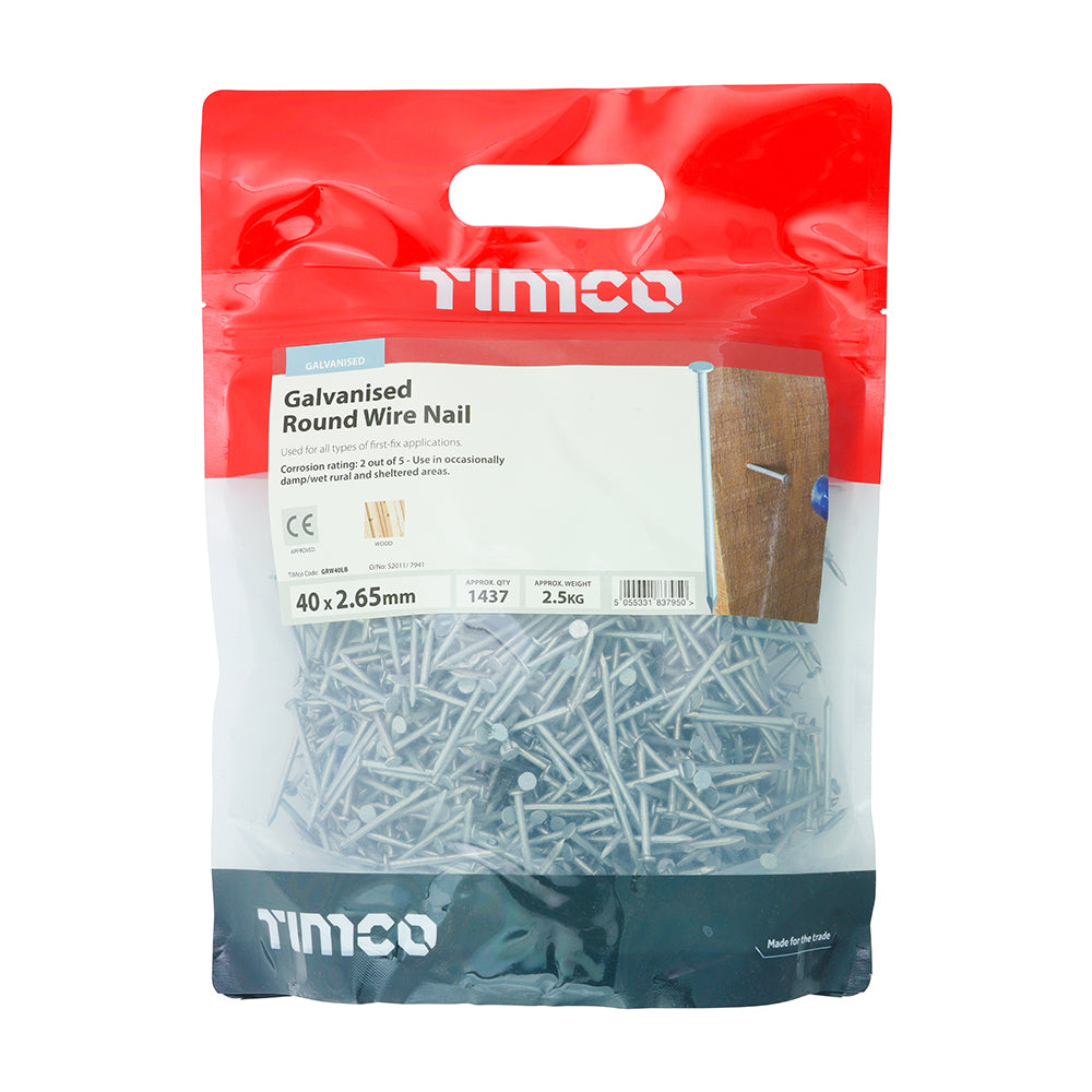 TIMCO Round Wire Nails Galvanised - 40 x 2.65 - Image