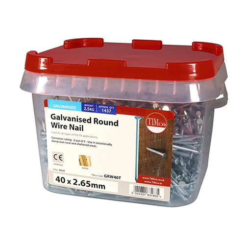 TIMCO Round Wire Nails Galvanised - 40 x 2.65 - Image