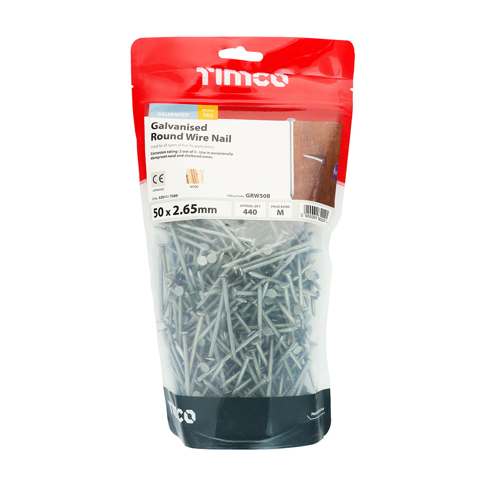 TIMCO Round Wire Nails Galvanised - 50 x 2.65 - Image