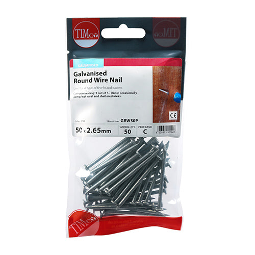 TIMCO Round Wire Nails Galvanised - 50 x 2.65 - Image