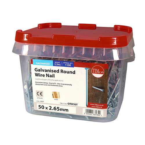TIMCO Round Wire Nails Galvanised - 50 x 2.65 - Image