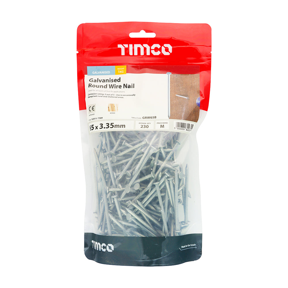 TIMCO Round Wire Nails Galvanised - 65 x 3.35 - Image