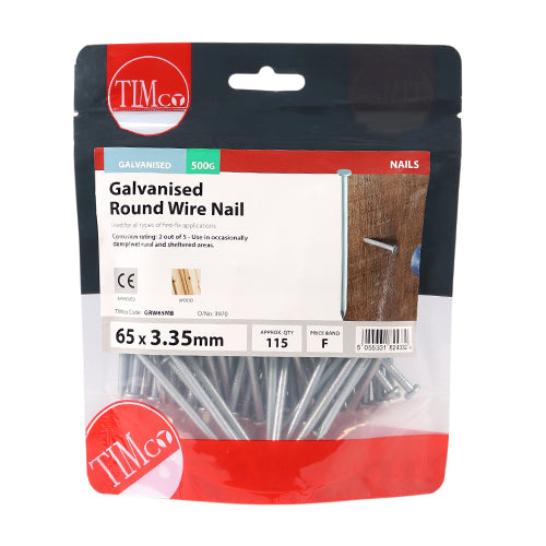 TIMCO Round Wire Nails Galvanised - 65 x 3.35 - Image