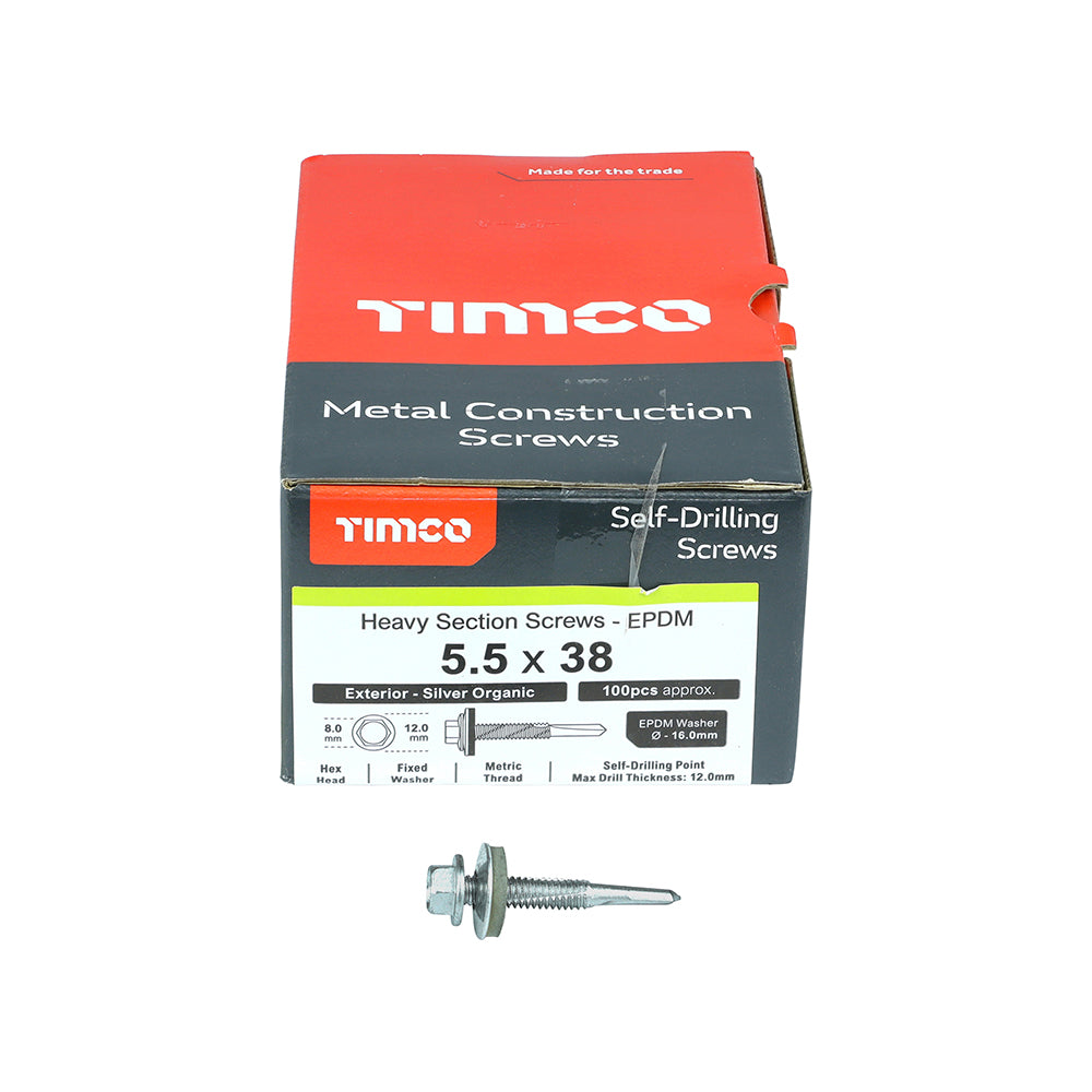 TIMCO Self-Drilling Heavy Section Screws Exterior Silver with EPDM Washer - 5.5 x 38 - Image