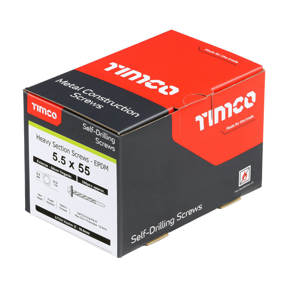 TIMCO Self-Drilling Heavy Section Screws Exterior Silver with EPDM Washer - 5.5 x 55 - Image