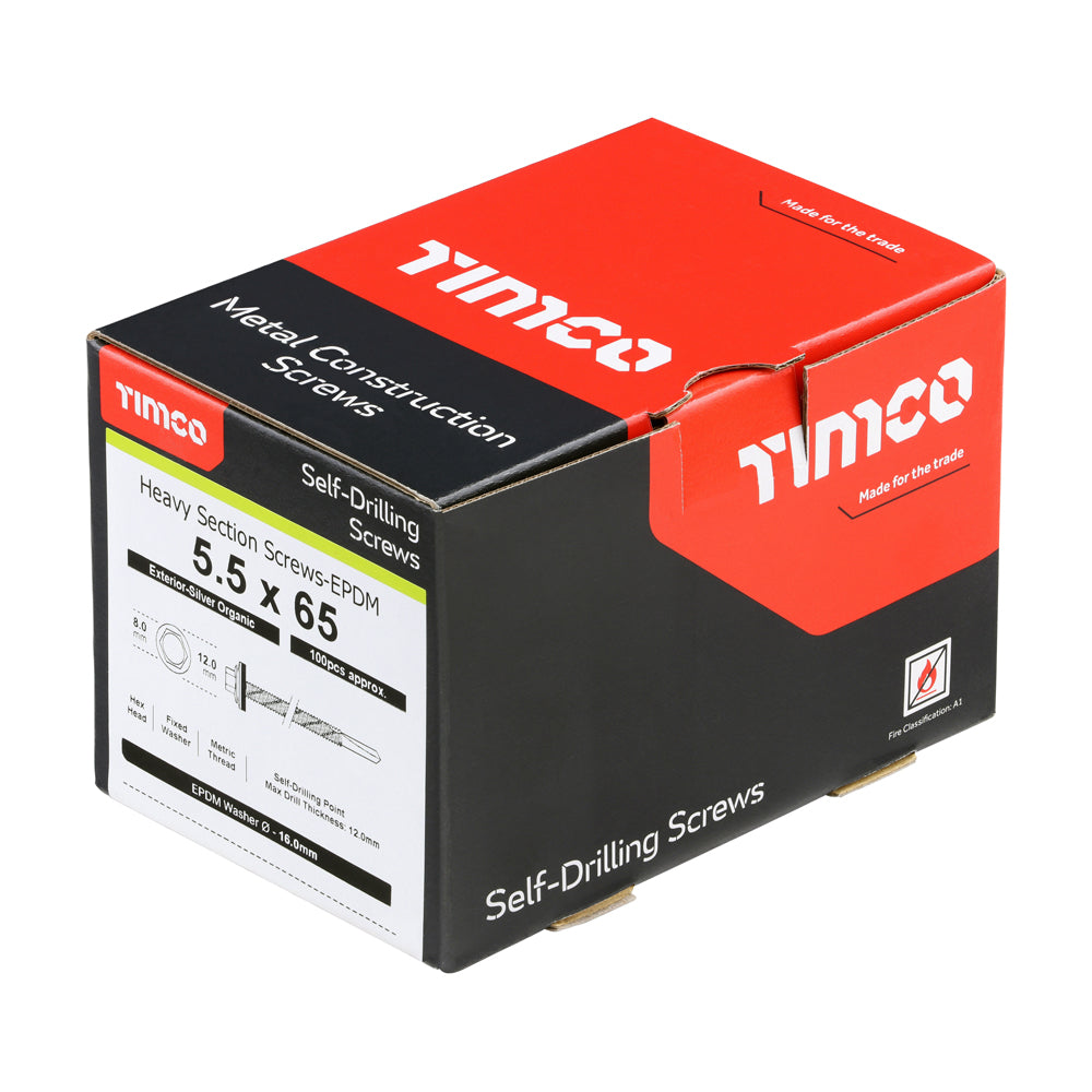 TIMCO Self-Drilling Heavy Section Screws Exterior Silver with EPDM Washer - 5.5 x 65 - Image