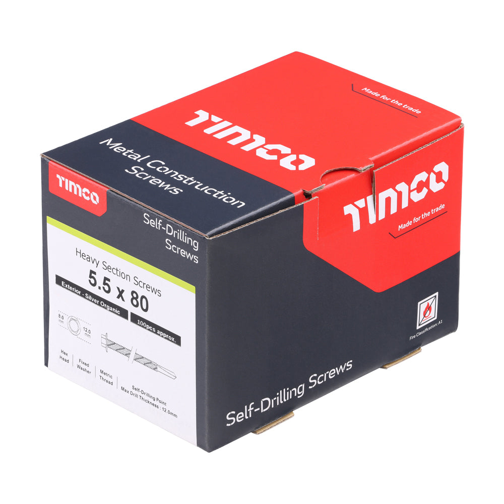 TIMCO Self-Drilling Heavy Section Screws Exterior Silver with EPDM Washer - 5.5 x 80 - Image