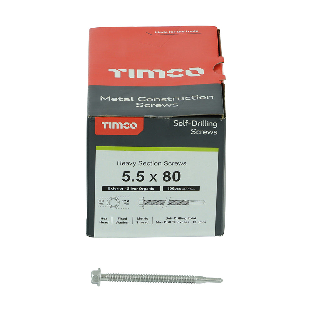TIMCO Self-Drilling Heavy Section Screws Exterior Silver with EPDM Washer - 5.5 x 80 - Image