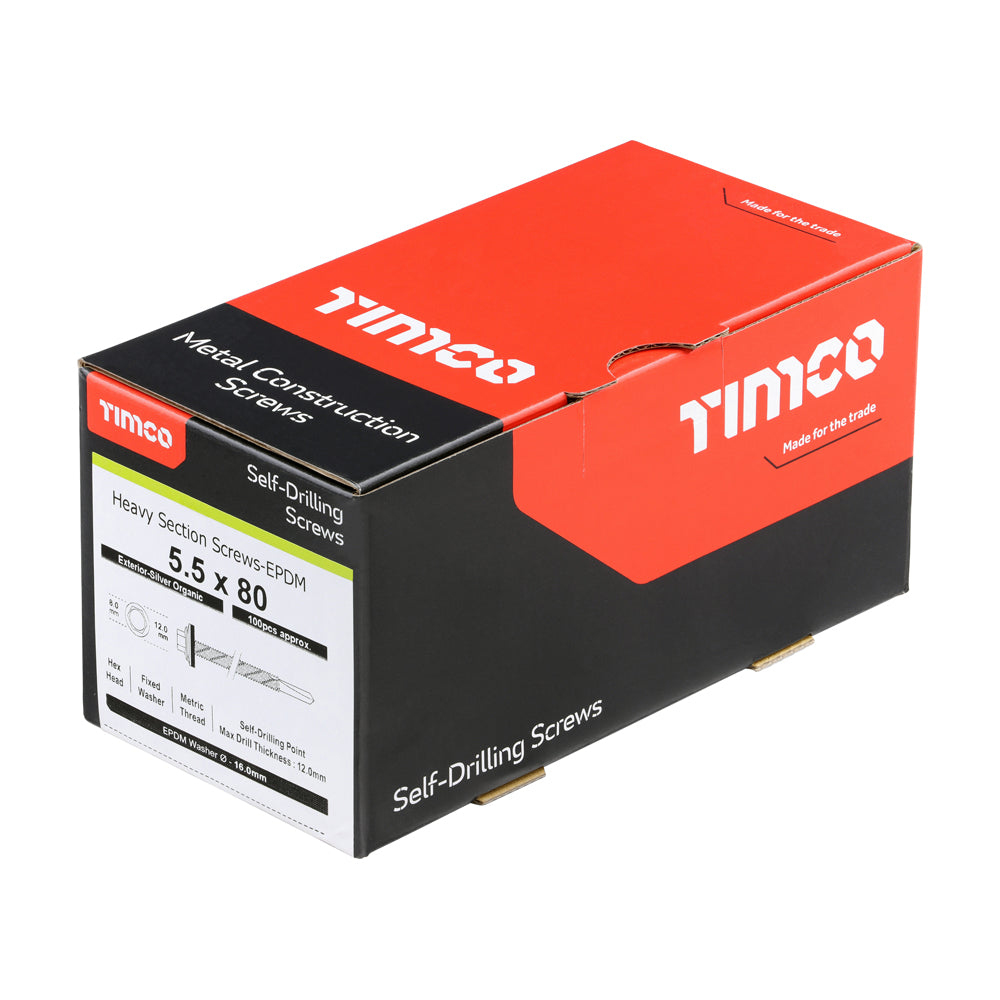 TIMCO Self-Drilling Heavy Section Screws Exterior Silver with EPDM Washer - 5.5 x 80 - Image