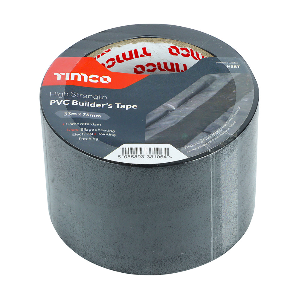 TIMCO High Strength PVC Builder's Tape Black - 33m x 75mm - Image