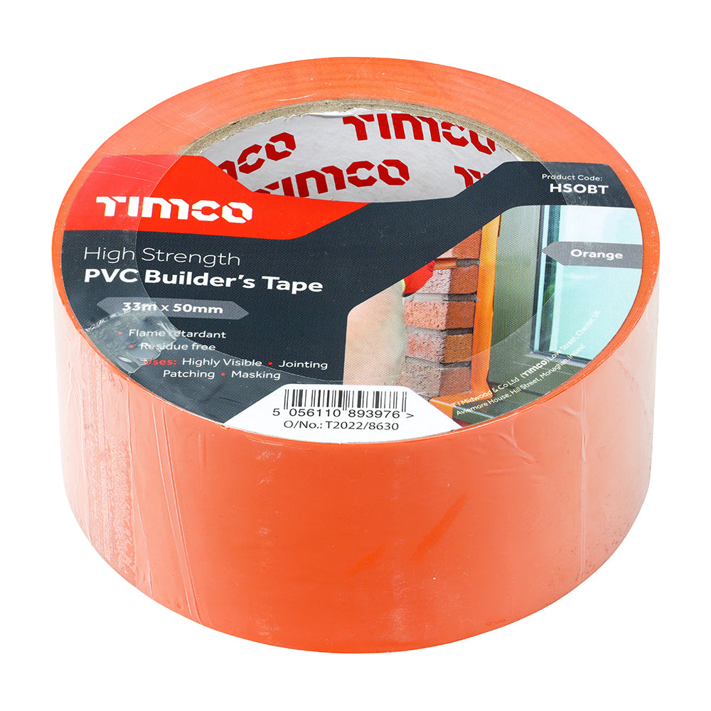 TIMCO High Strength PVC Builder's Tape Orange - 33m x 75mm - Image