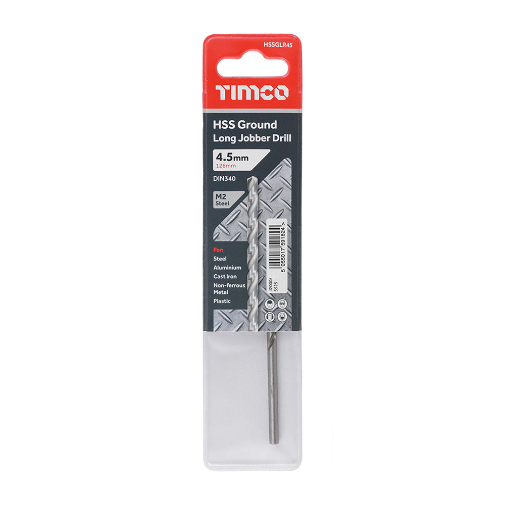 TIMCO Ground Long Jobber Drills HSS M2 - 4.5mm - Image